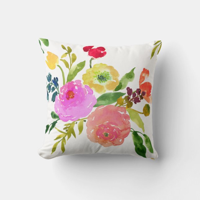 PixDezines Floral Watercolor/Ranunculus Throw Pillow (Front)
