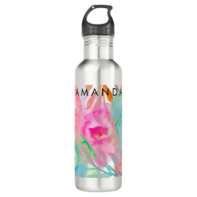 PixDezines Floral/Watercolor/Roses 710 Ml Water Bottle (Front)