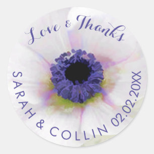 PixDezines floral/white anemones/purple Classic Round Sticker