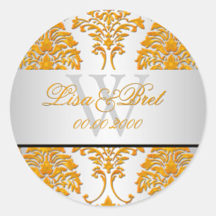 PixDezines florentius damask/orange Classic Round Sticker