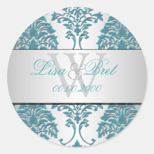 PixDezines florentius damask/teal+silver Classic Round Sticker