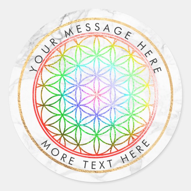 PixDezines FLOWER OF LIFE FAUX FOIL+MARBLE Classic Round Sticker (Front)