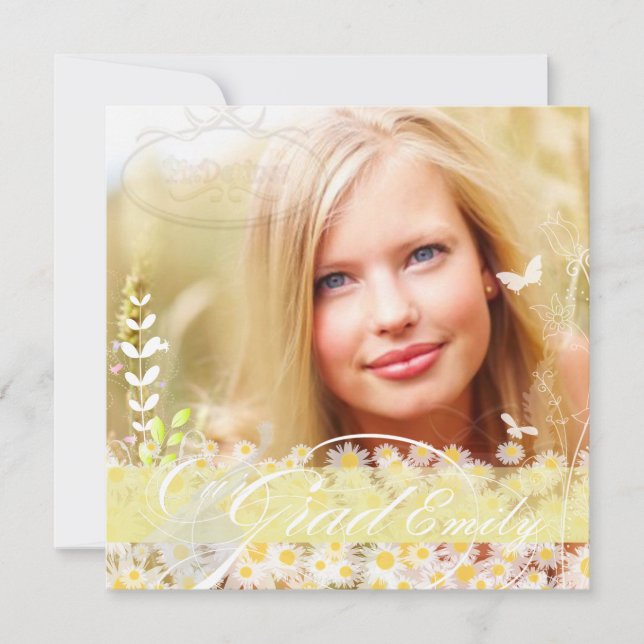 PixDezines Flower Power Graduation, Mod Daisies Invitation (Front)