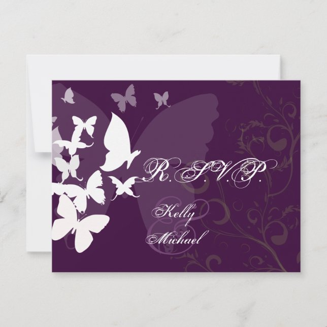 PixDezines Fluttering By RSVP, customizable colour RSVP Card (Front)