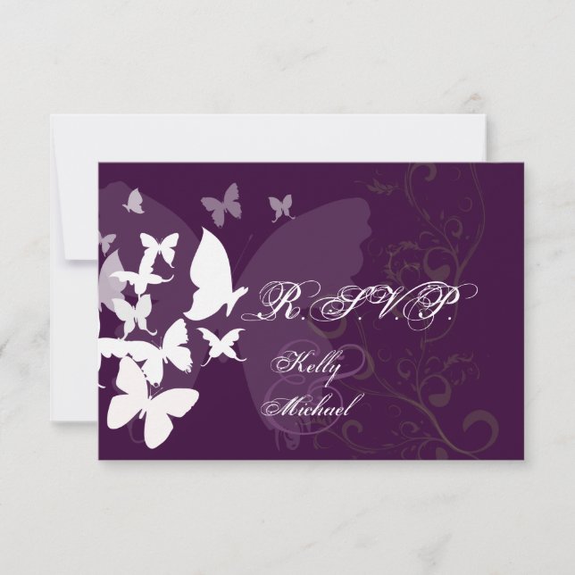 PixDezines Fluttering By RSVP, customizable colour RSVP Card (Front)