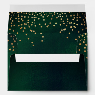 PixDezines Forest Green, Faux Gold Confetti Envelope