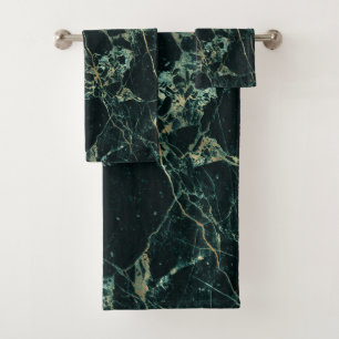 PixDezines FOREST GREEN MARBLE+FAUX GOLD VEINS Bath Towel Set