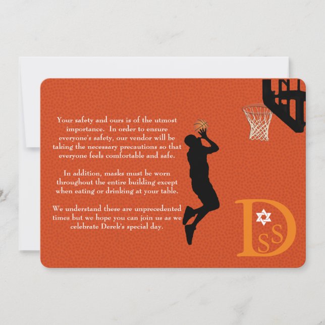 ✡ PixDezines Game On! Basketball Bar Mitzvah Enclo Invitation (Front)