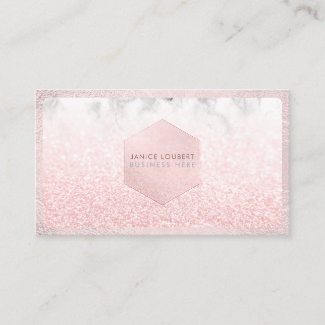 PixDezines Glam Faux Glitter, Pink Blush+Marble Business Card (Front)