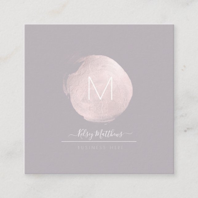 PixDezines Glam Monogram Black+Blush Pink Spot Square Business Card (Front)