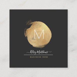 PixDezines Glam Monogram Black+Gold Spot Square Business Card