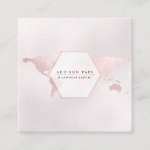 PixDezines going global/blush gold map export Square Business Card