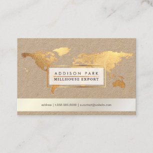 PixDezines going global/faux gold word map Business Card