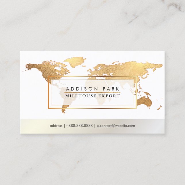 PixDezines going global/faux gold word map Business Card (Front)