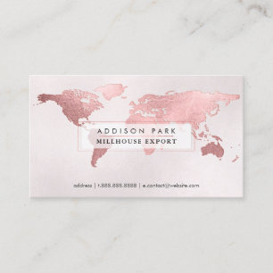 PixDezines going global/faux rose gold word map Business Card