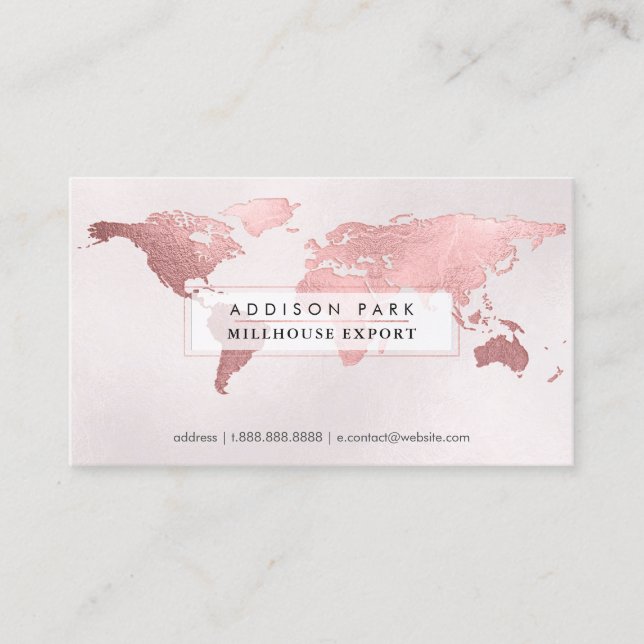 PixDezines going global/faux rose gold word map Business Card (Front)