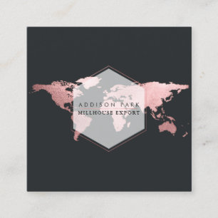 PixDezines going global/faux rose gold word map Square Business Card