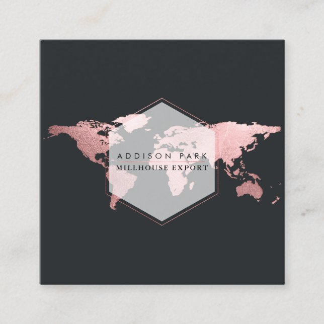 PixDezines going global/faux rose gold word map Square Business Card (Front)