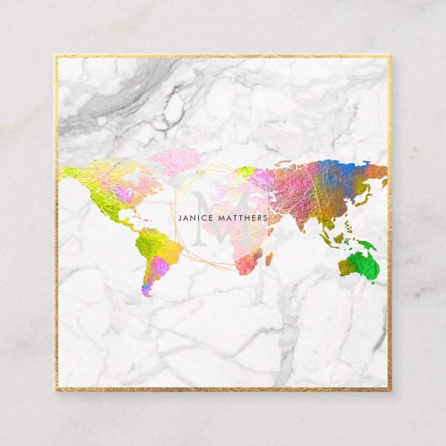 PixDezines GOING GLOBAL MONOGRAM/FAUX GOLD Square Business Card (Front)