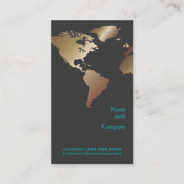 PixDezines Going Global/World Map/Faux Metallic Business Card (Front)