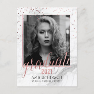 PixDezines Graduate Photos/Marble+Rose Gold Announcement Postcard