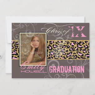 PixDezines Graduation/cheetah, neon pink Invitation
