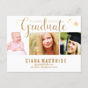 PixDezines Graduation/Faux Gold Font Announcement Postcard