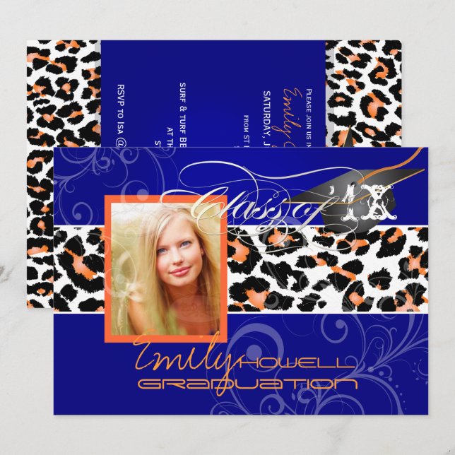 PixDezines  Graduation Orange Leopard/DIY colour Invitation (Front/Back)