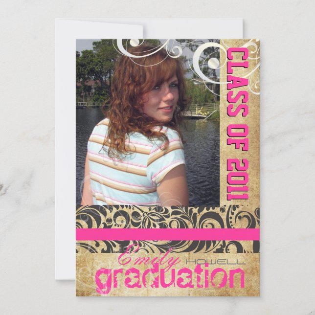 PixDezines graduation, vintage bellisimoi Damask Invitation (Front)
