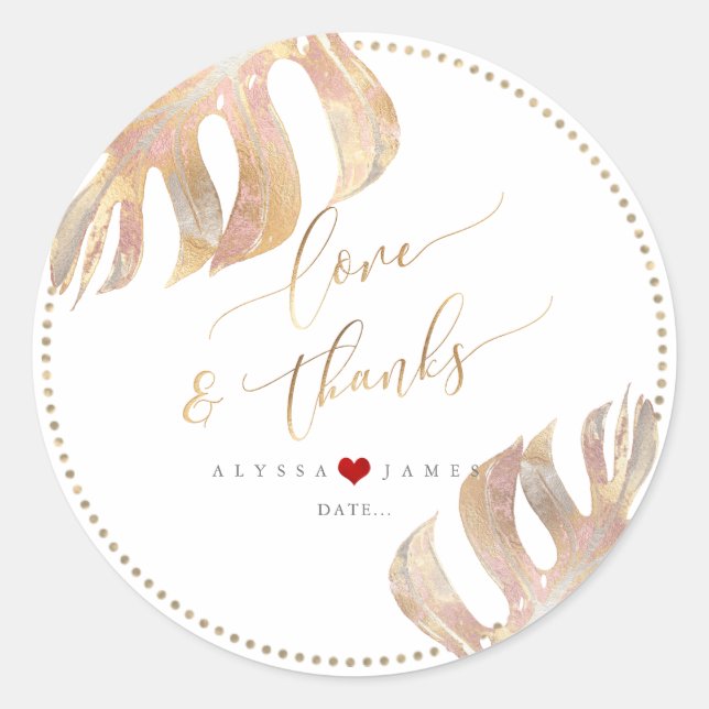 PixDezines Greenery, Faux Metallic Monstera Classic Round Sticker (Front)