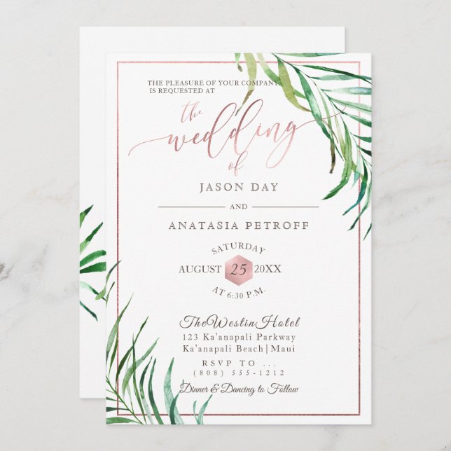 PixDezines Greenery Palms+Honeycomb Invitation (Front/Back)