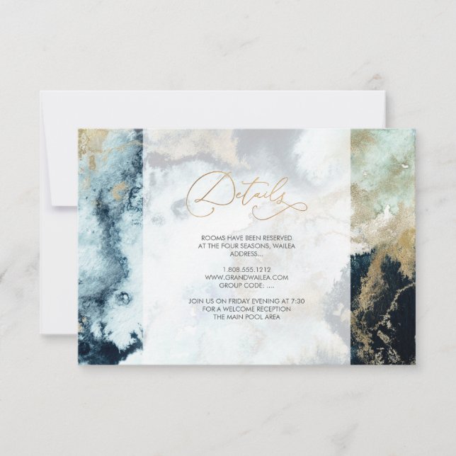 PixDezines H2 Abstract Ocean Gold Seafoam Details Invitation (Front)