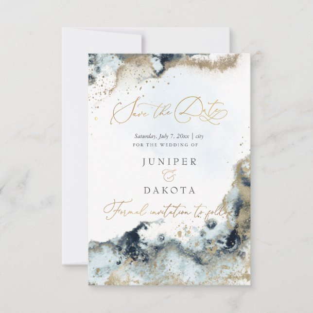PixDezines H2 Abstract Ocean Gold Seafoam  Invitation (Front)