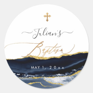 PixDezines H2 Agate Navy Blue Gold Baptism Classic Round Sticker
