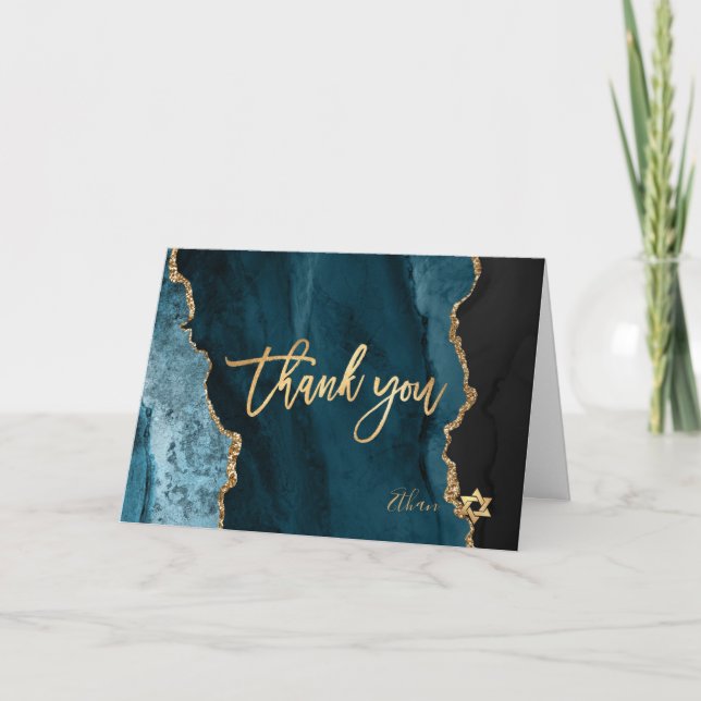 PixDezines H2 Agate Turquoise Mitzvah ✡ Carte de r (Devant)