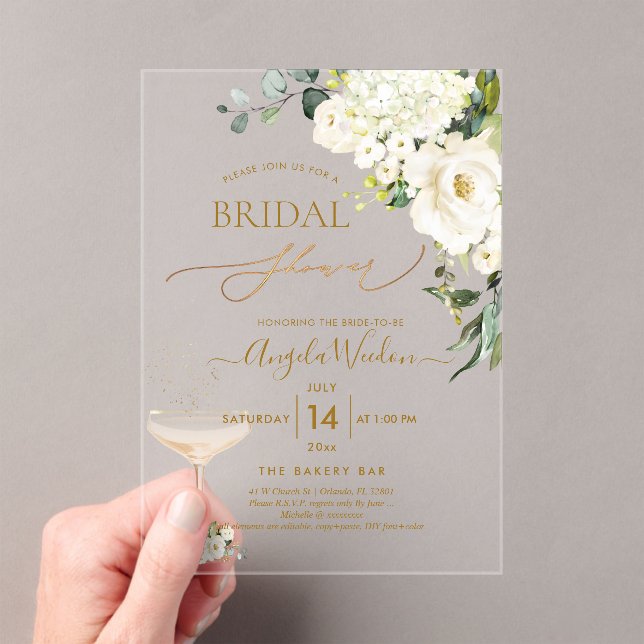 PixDezines H2 Alabaster Roses Hydrangea Bridal Acrylic Invitations (Insitu (Handheld))