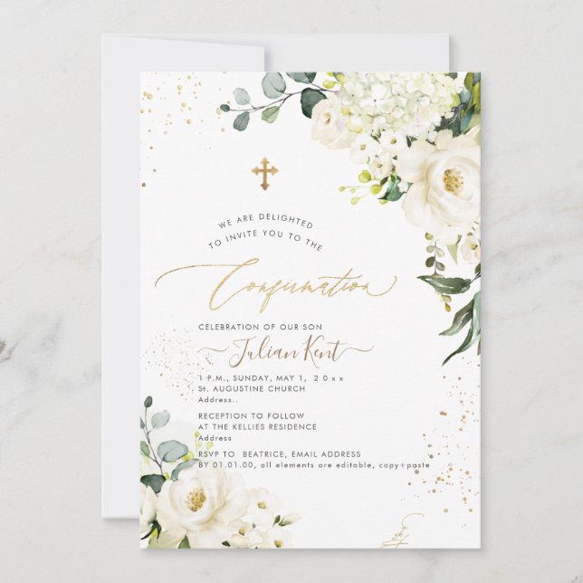 PixDezines H2 Alabaster Roses Hydrangeas Invitation (Front)