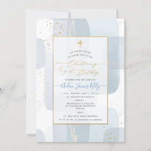 PixDezines H2 Blue Christening+2nd Birthday Invitation
