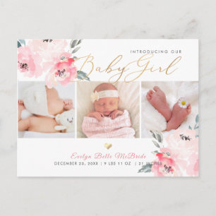 PixDezines H2 Blush Peonies, Birth Announcement Postcard