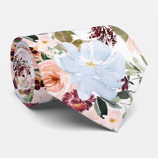 PixDezines H2 Blush Pink Dusty Blue Flowers  Tie (Rolled)