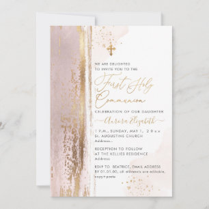 PixDezines H2 Blush Pink First Holy Communion Invi Invitation