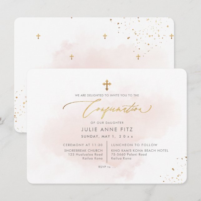 PixDezines H2 Blush Pink Washed Confirmation Invitation (Front/Back)