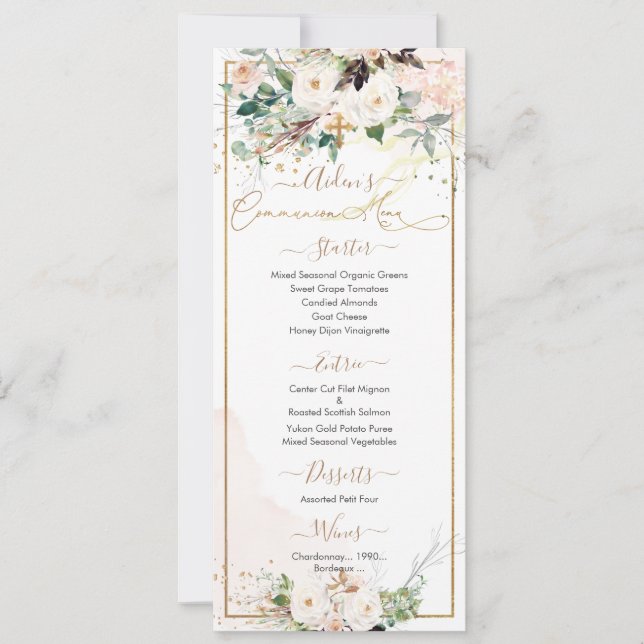 PixDezines H2 Blush Roses First Holy Communion Invitation (Front)