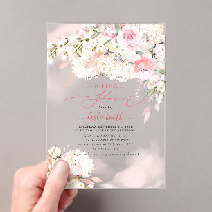 PixDezines H2 Blush Roses Hydrangea Bridal Shower Acrylic Invitations