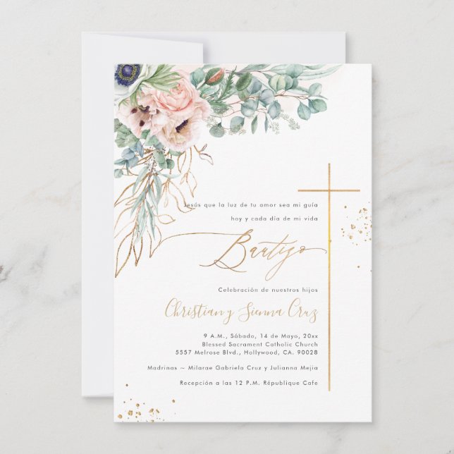 PixDezines H2 Blush White Anemones Bautizo Invitation (Front)