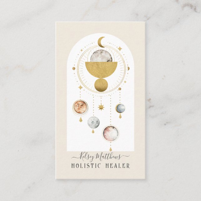 PixDezines H2 Celestial Works Faux Gold Business Card (Front)