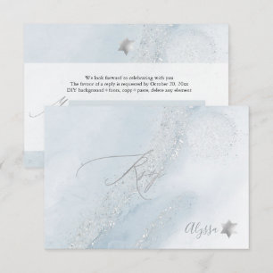 PixDezines H2 Dusty Blue Alcohol+Ink Mitzvah RSVP Invitation