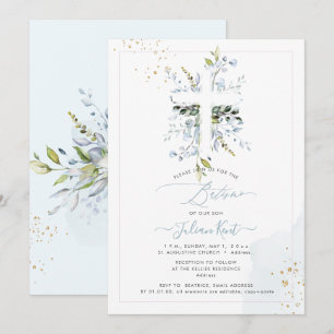 PixDezines H2 Dusty Blue Eucalyptus Batismo Invitation
