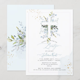PixDezines H2 Dusty Blue Eucalyptus Bautizo Invitation