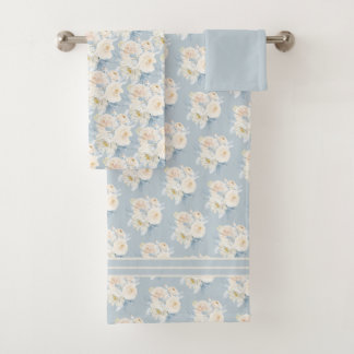 PixDezines H2 Dusty Blue Roses Bath Towel Set